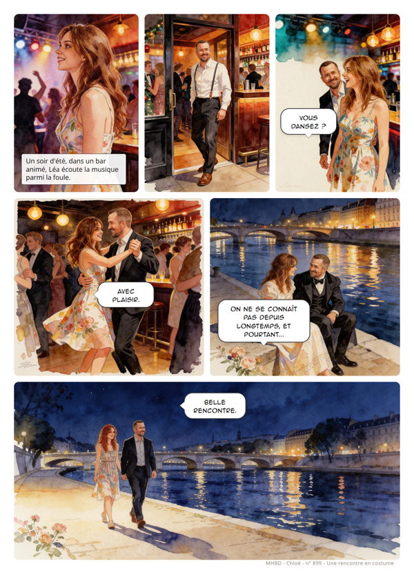 Planche de BD personnalisée : Une rencontre en costume
