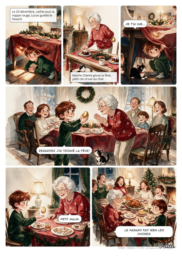 Planche de BD personnalisée : Le hasard sous la nappe.