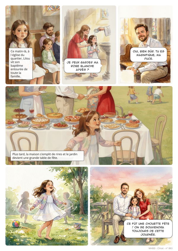 Planche de BD personnalisée : Le grand jour de Lilou