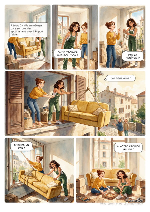 Planche de BD personnalisée : Le canapé prend l'air