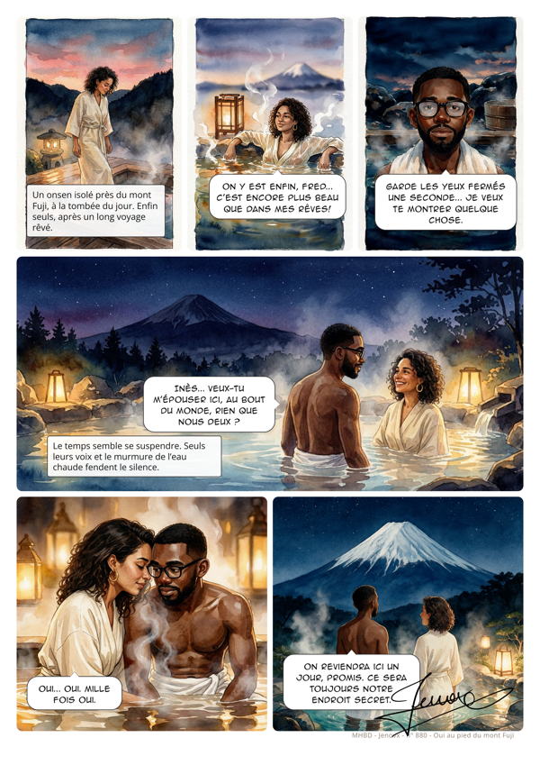 Planche de BD personnalisée : Oui au pied du mont Fuji
