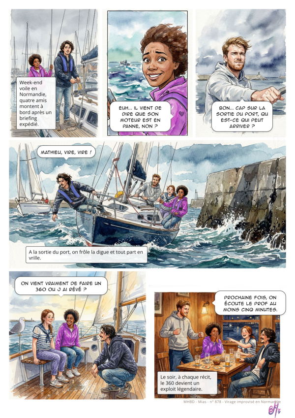 Planche de BD personnalisée : Virage improvisé en Normandie