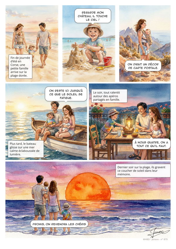 Planche de BD personnalisée : Été magique en Corse