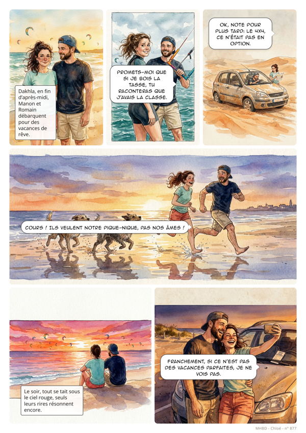Planche de BD personnalisée : Galères dorées à Dakhla