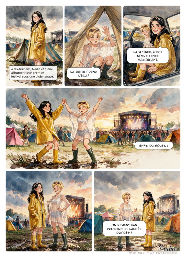 Planche de BD personnalisée : Boue, pluie et rock