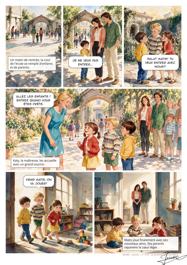 Planche de BD personnalisée : Le premier pas de Matis