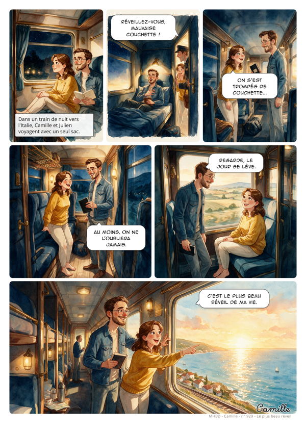 Planche de BD personnalisée : Le plus beau réveil